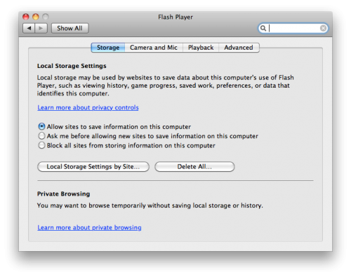 Adobe Flash Setting Panel For Mac